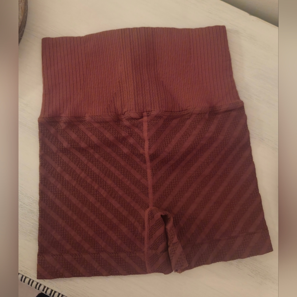 Free People High-Waisted Burgundy Shorts With Striped Detail- Ribbed - Picture 6 of 6